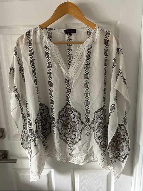Hale Bob Tops - Hale Bob Silk White Bohemian Medallion Kaftan Poncho Blouse Size XS